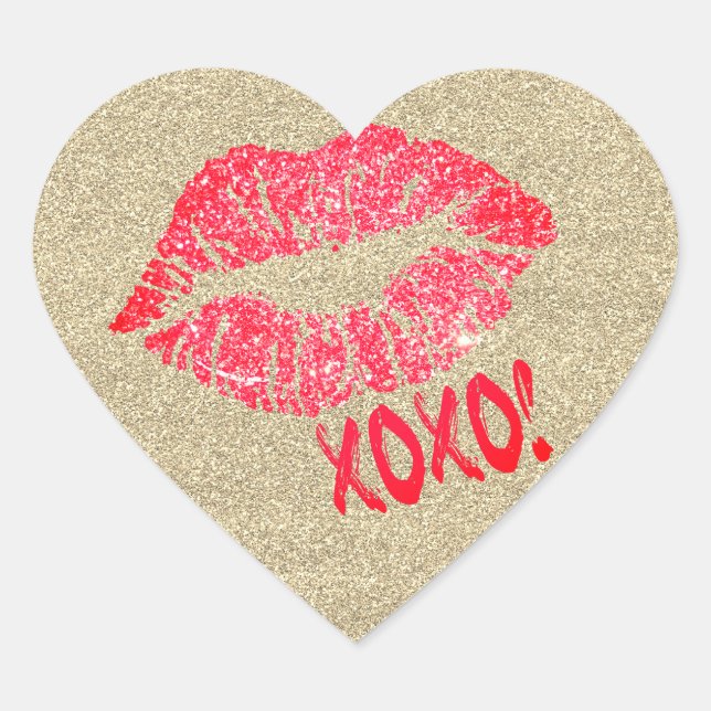 Parties scintillant d'or Lèvres Kiss XOXO Sticker  (Devant)