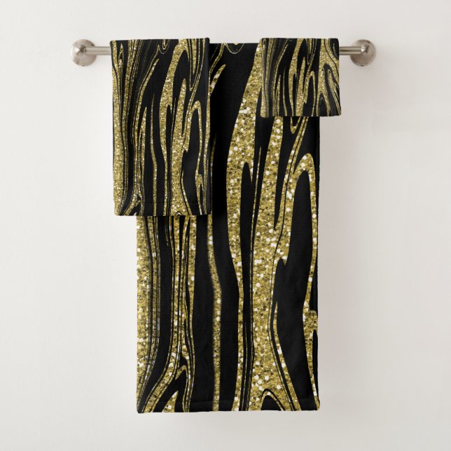 Parties scintillant d'or liquide Noir Glam moderne (En situation)
