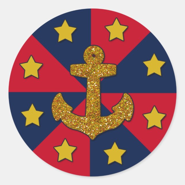 Parties scintillant d'or Look Ancre, Sticker rond, (Devant)