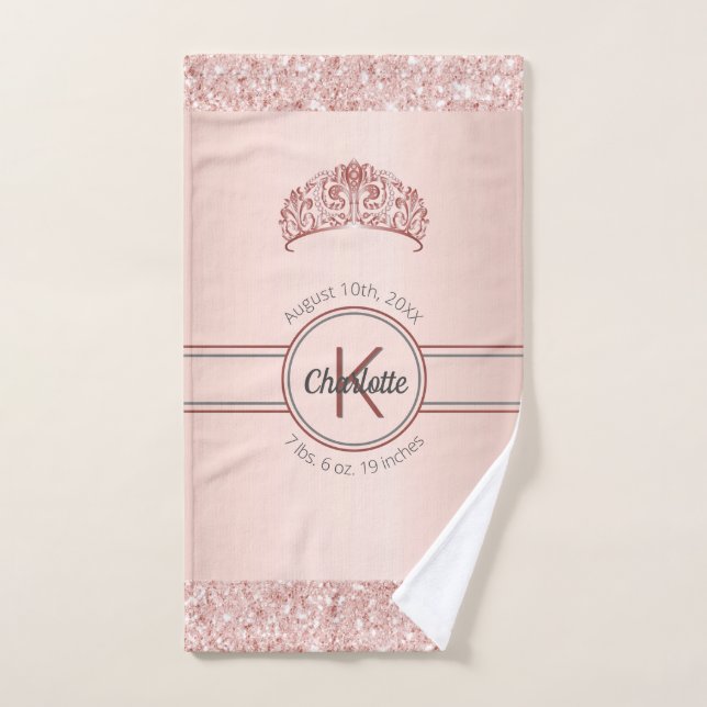 parties scintillant d'or rose rose monogramme bébé (Serviette à main)