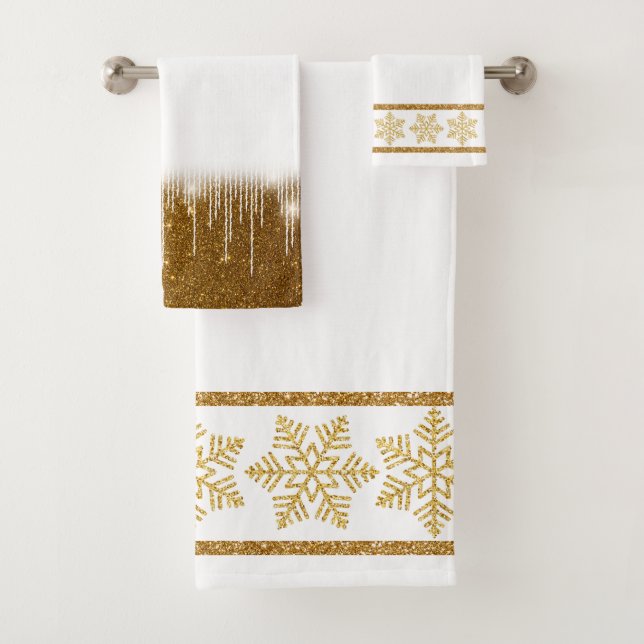 Parties scintillant d'or Snowflakes sur blanc (En situation)