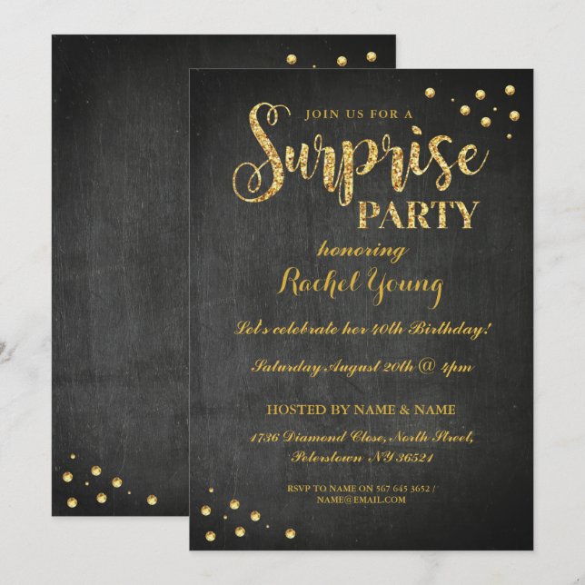 Parties scintillant d'or surprise Invitation à la  (Devant / Derrière)