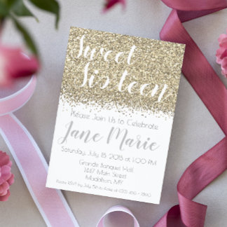 Parties scintillant d'or Sweet sixteen Invitation