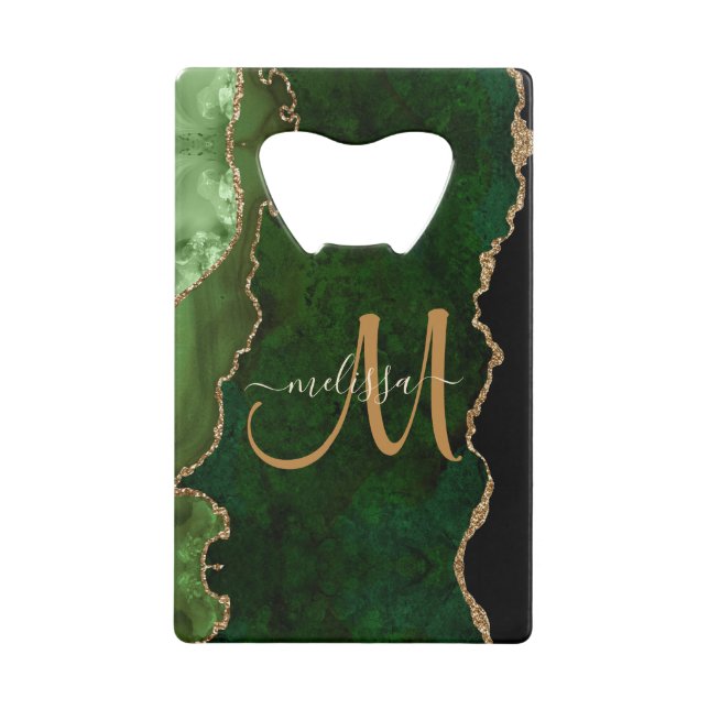 Parties scintillant d'or vert chic Agate Monogramm (Devant)