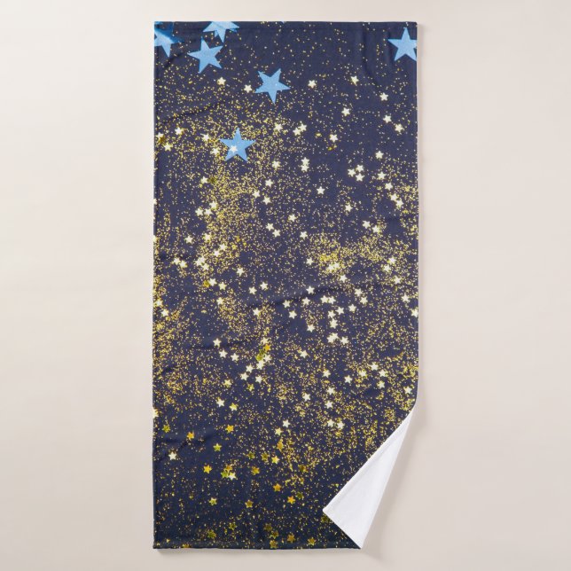 Parties scintillant dorée et étoiles bleues scinti (Serviette de bain)