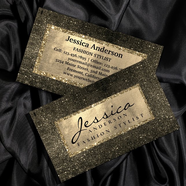 Parties scintillant dorée or moderne carte de visi (Modern Gold golden Glitter stylish business card #bridalshowermakeup #goldmodern #beauty #stylist)