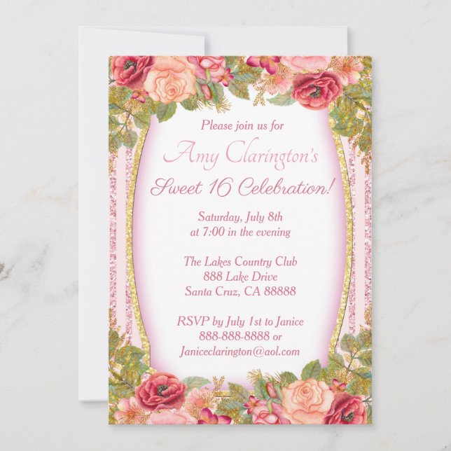 Parties scintillant dorée rose rose 16 cartes Swee (Devant)