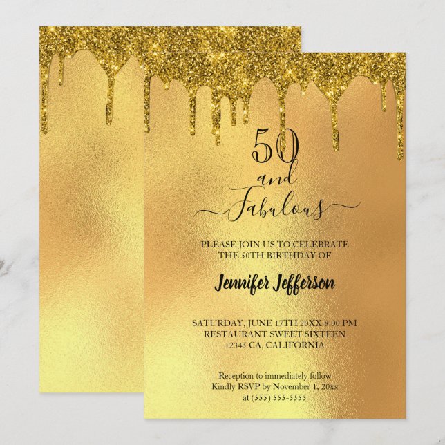 Parties scintillant élégante Invitation d'annivers (Devant / Derrière)