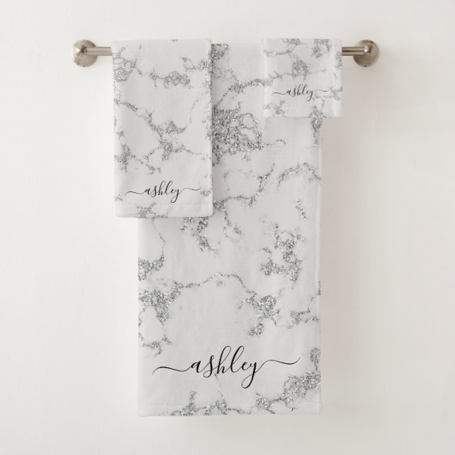 Parties scintillant en marbre gris blanc chic et g (En situation)