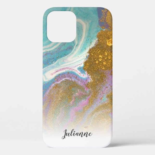 Parties scintillant en marbre rose Aqua Gold Coque (Verso)
