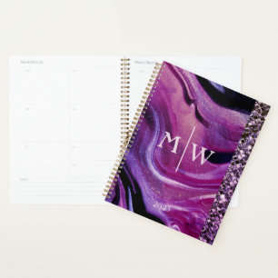 Parties scintillant en marbre violet monogramme él