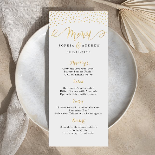Parties scintillant en or glam modifiable menu de  (Editable Glam gold glitter vintage wedding menu)