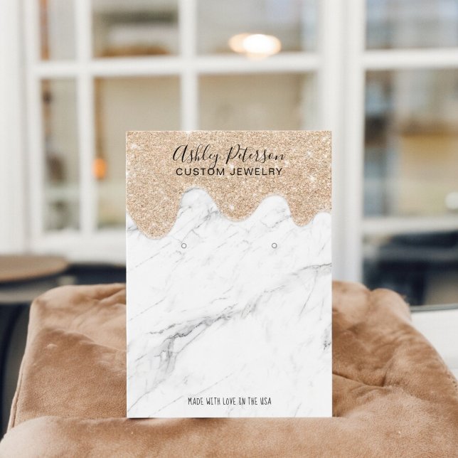 Parties scintillant en or marbre gouttes bijoux bo (Marble gold glitter drips jewelry earrings display)