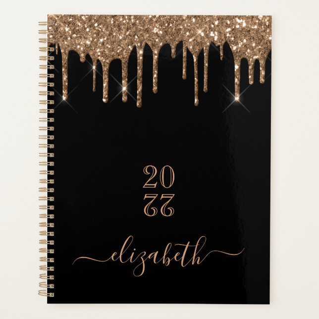 Parties scintillant en or noir goutte nom monogram (Devant)