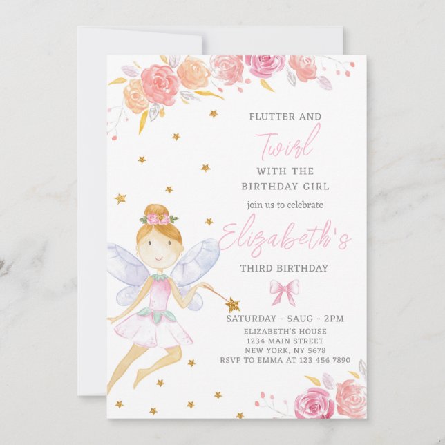 Parties scintillant Fairy Anniversaire Invitation (Devant)