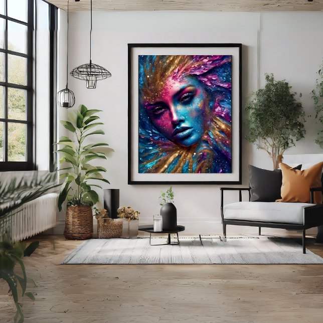 Parties scintillant Femme Femme Face Poster Art Mo (Glitter Woman Face Abstract Art Poster)