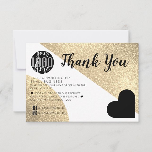 Parties scintillant Gold Geo Heart Logo Merci clie (Devant)