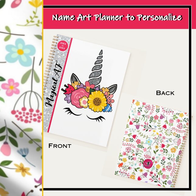 Parties scintillant magique AF Unicorne avec couro (Magical unicorn with silver glitter horn and a crown of colorful wildflowers - Magical AF)