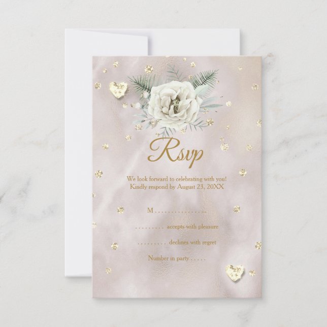 Parties scintillant Mariage RSVP Beige Or Blanc Ro (Devant)