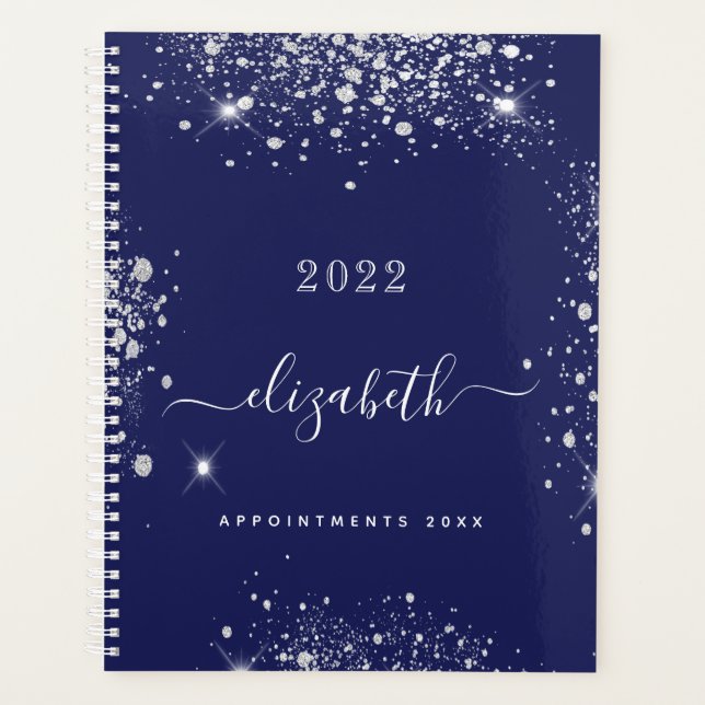 Parties scintillant marine bleu argent script mono (Devant)