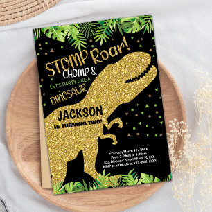 Parties scintillant noire Dinosaur Invitations d'a