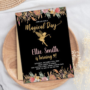 Parties scintillant noire Floral Fairy Invitations