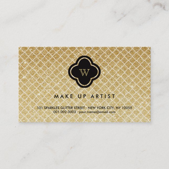 Parties scintillant or Monogramme Quatrefoil Carte (Devant)