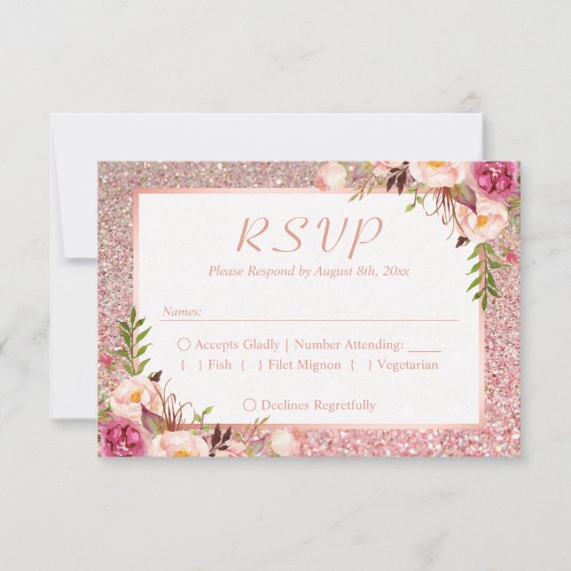 Parties scintillant or Rose rose Floral RSVP Choix (Devant)