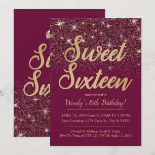 Parties scintillant & Or, Ruby Sweet 16 Invitation