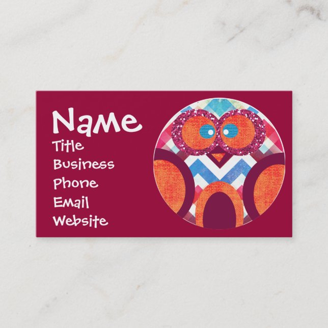 Parties scintillant Owl Chevron Cartes de visite (Devant)
