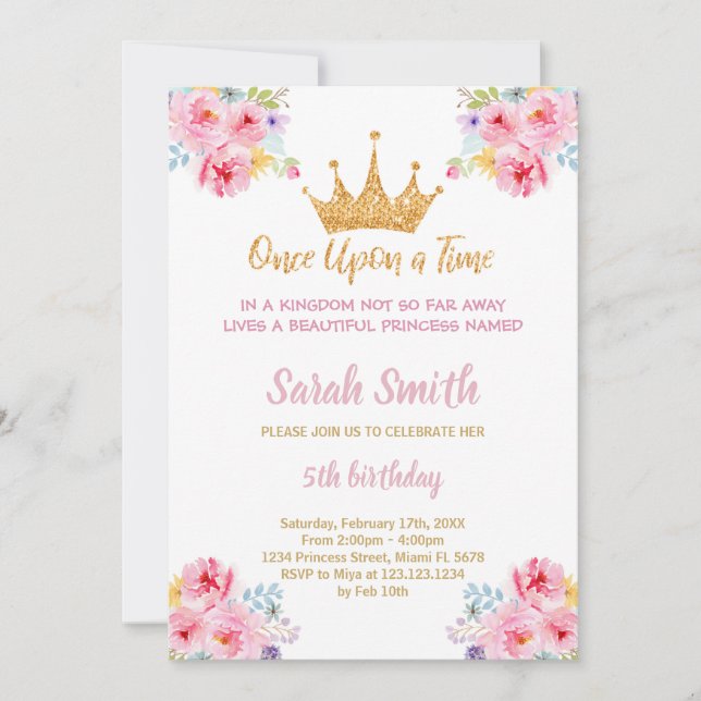 Parties scintillant Princesse Invitation d'anniver (Devant)