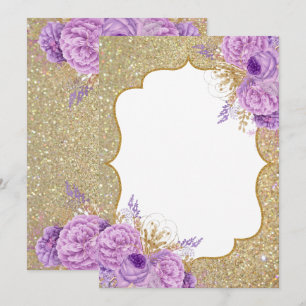 Parties scintillant Purple Floral Blank Invitation