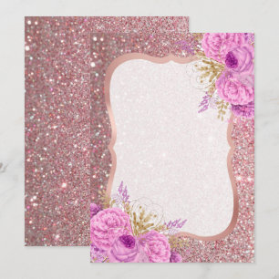 Parties scintillant Purple Floral Blank Invitation