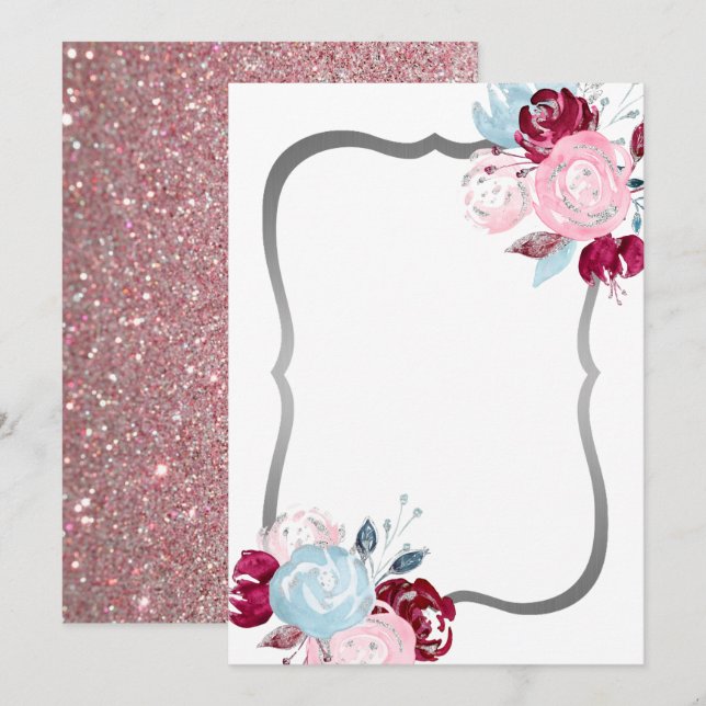 Parties scintillant Purple Floral Blank Invitation (Devant / Derrière)