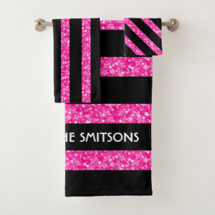Parties scintillant Rose Chaud Et Bandes Noires