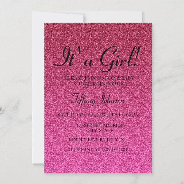 Parties scintillant rose chaud Faux son Invitation (Devant)