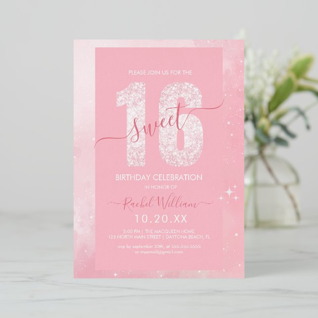 Parties scintillant rose douce 16 Invitation d'ann (Debout devant)