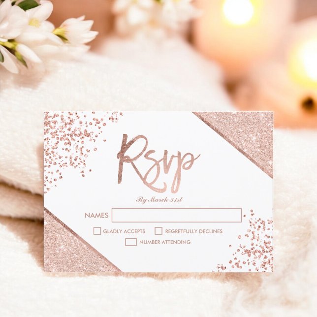 parties scintillant rose en or confetti blanc rsvp (Rose gold glitter confetti white rsvp wedding)
