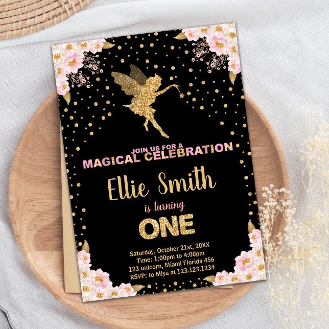 Parties scintillant rose Fairy Invitations d'anniv (Pink Glitter Fairy Birthday Invitations)