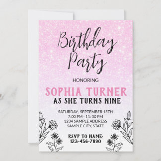 Parties scintillant rose - Invitation d'anniversai