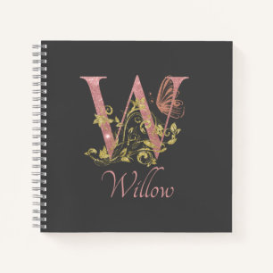 Parties scintillant rose lettre florale W Carnet c