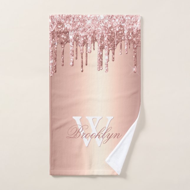 Parties scintillant rose Rose Or gouttes Monogramm (Serviette à main)
