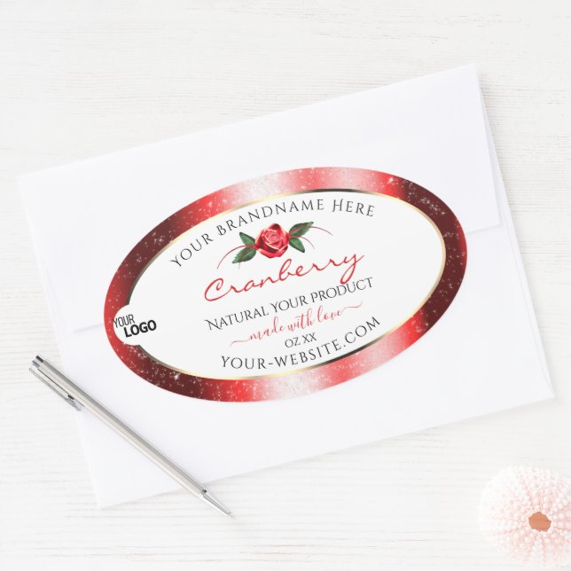 Parties scintillant rouge blanc Étiquette Rose log (Enveloppe)