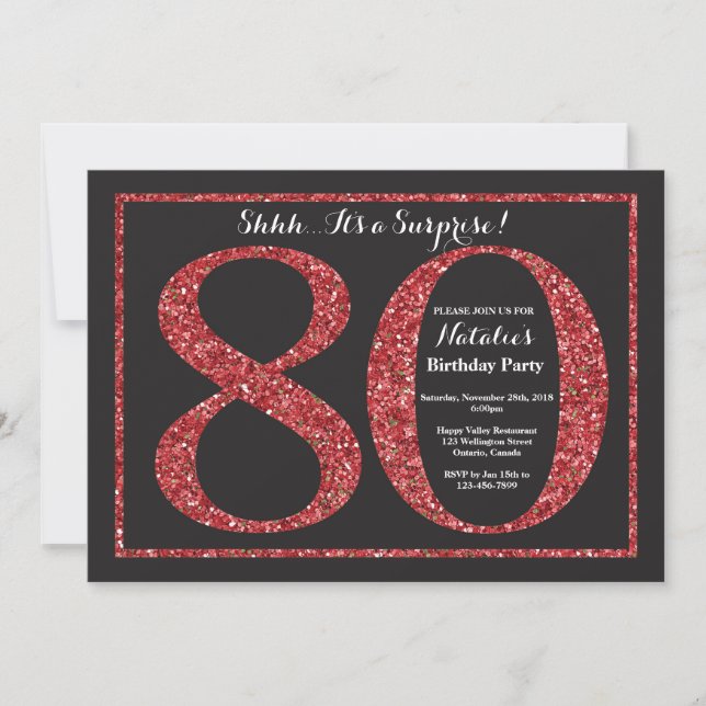 Parties scintillant rouge Invitation surprise 80e  (Devant)