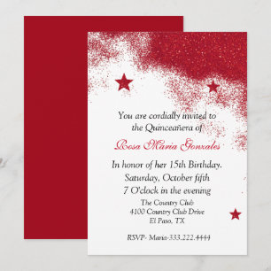 Parties scintillant rouge Quinceañera Invitation