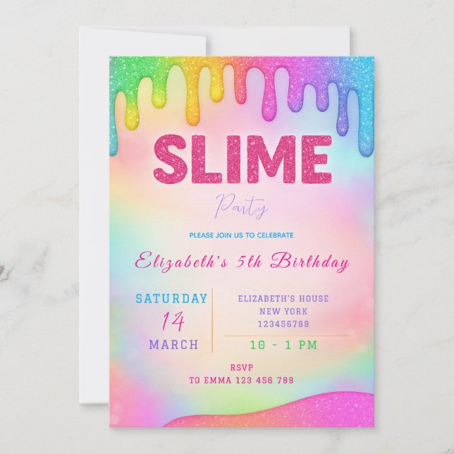 Parties scintillant Slime Anniversaire Invitation (Devant)