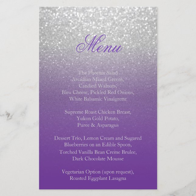 Parties scintillant violet et argent - Menu (Devant)