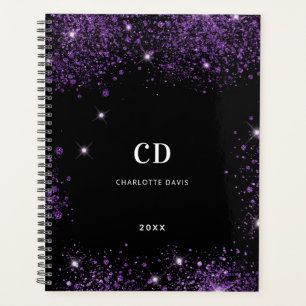 Parties scintillant violet noir initiales monogram