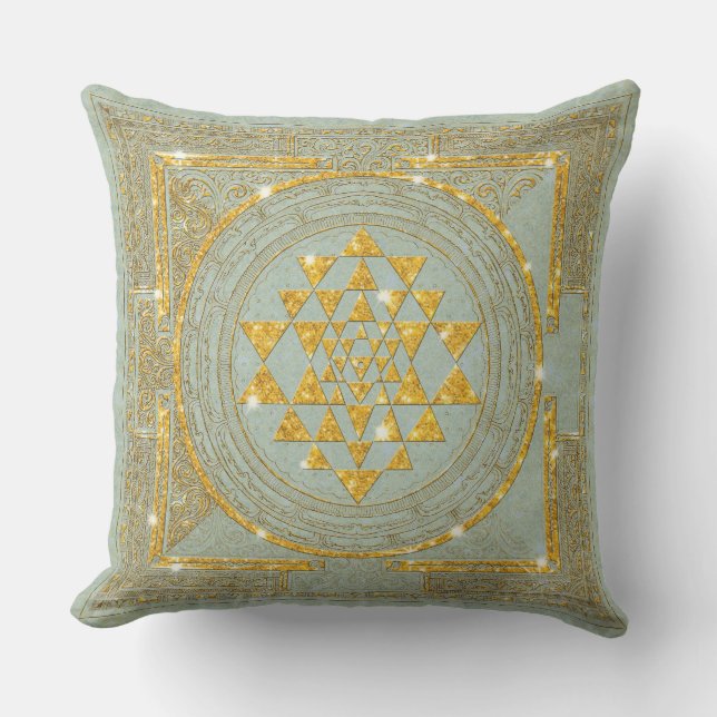 Parties scintillantes d'or de Sri Yantra - coussin (Recto)
