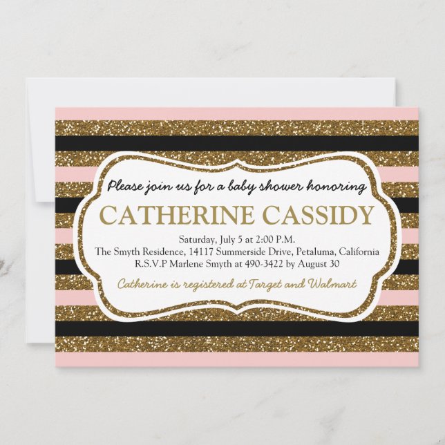 Parties scintillantes d'or, invitation de baby (Devant)